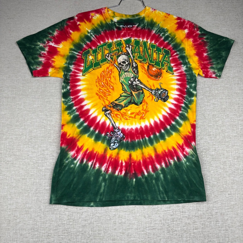Liquid Blue Lithuania Basketball Team 1996 Tie Dye T-Shirt Mens Large Skeleton